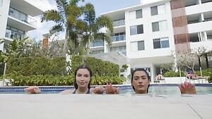 Two friends know it's time to get out of the pool