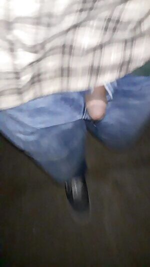Soft cock out while walking down a public street
