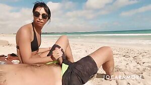 We almost get caught fooling around on the public beach. I still cum in her mouth 😍💦